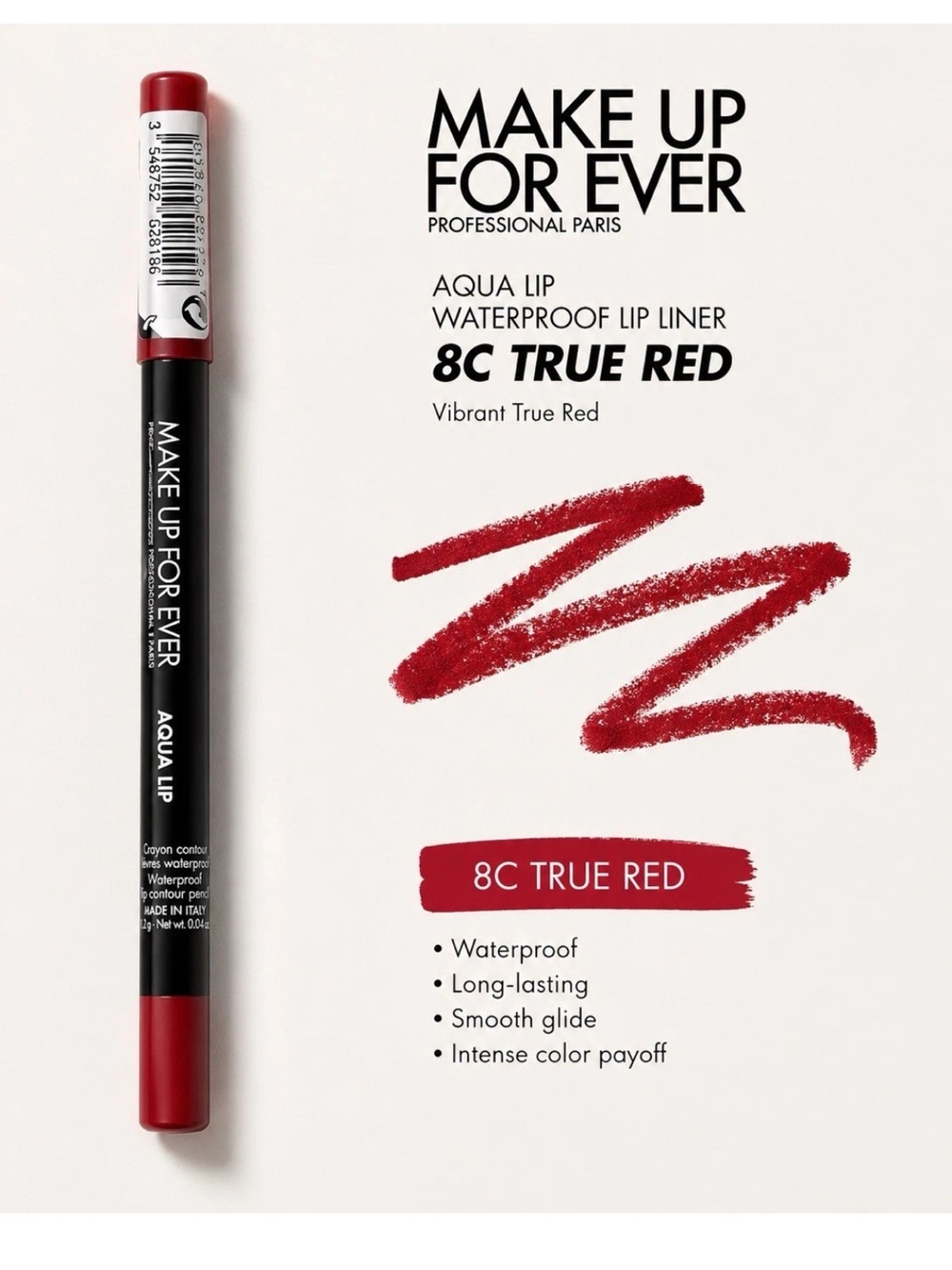 MAKE UP FOR EVER WATERPROOF LIP LINER PENCIL 8C TRUE RED